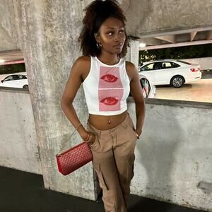 New Large Red Graphic Eye Tee‎ Crop Top Sleeveless Tank Blouse Y2k Top Retro 90s